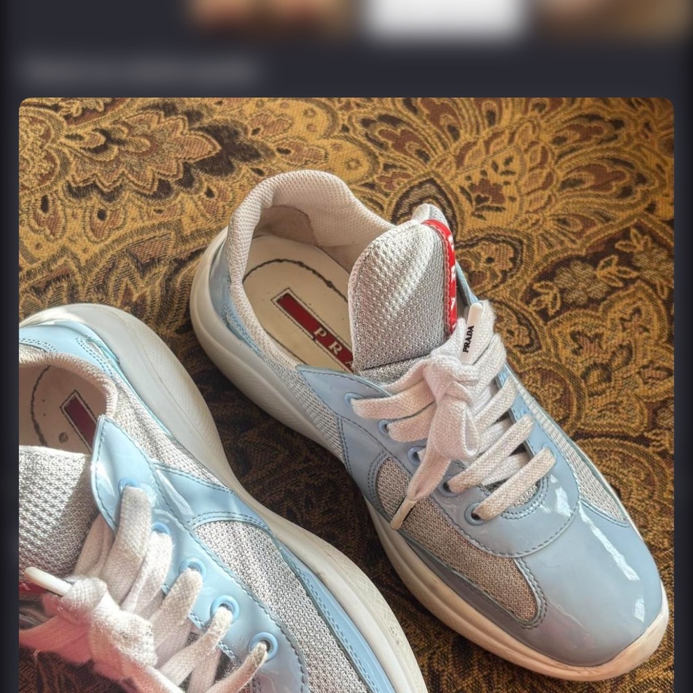 Prada Light Blue and White Patent Leather Sneakers - Picture 3 of 5